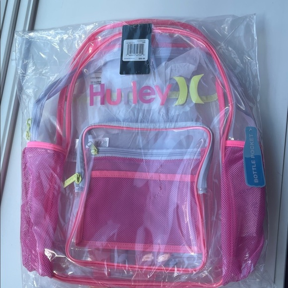 Hurley Transparent Clear Backpack with Pink Trim NWT Perfect for Public Events